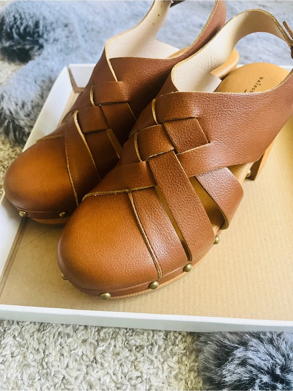 Maison Jules Brown Studded Platform Sandals